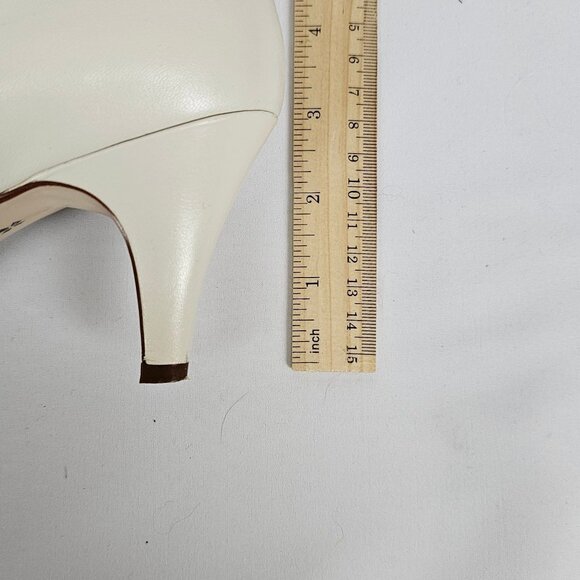 Womens 8.4M Cream Gold Open Toe Formal Business Casual Office  3" Pump Heel Shoe - Picture 4 of 14